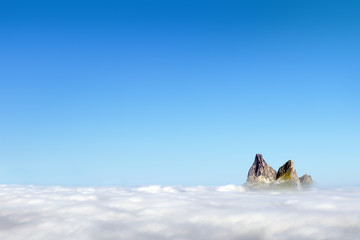 Landscape with copy space of Midi peak in Pyrenees and blue sky
