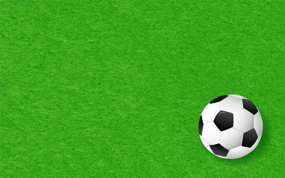 Soccer background illustration. Football on green grass texture background.
