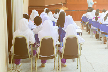 Students  sit on chair  interior classroom learning in education university