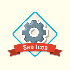 Seo design with gear wheel over decorative frame and white background, colorful design. vector illustration