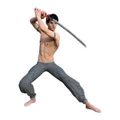 3D Rendering Fighting Monk on White
