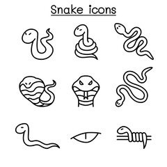Snake icon set in thin line style