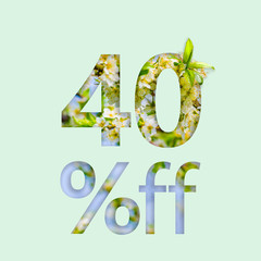 40% forty percent off discount. The creative concept of spring sale, stylish poster, banner, promotion, ads.