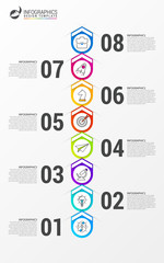 Timeline infographic template with 8 steps. Vector