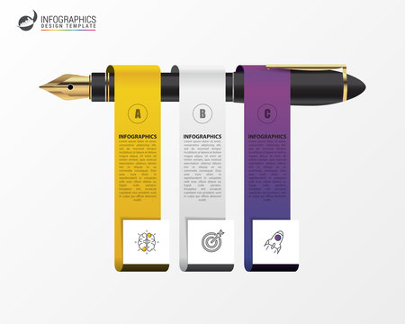 Pen with 3 steps. Infographic design template. Vector