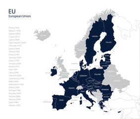 Political map of EU (European Union) without United kingdom, England. Brexit.