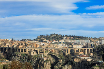Fototapeta na wymiar Panoramic view to the Bridge Sidi Rached, City of Bridges, Constantine, Algeria