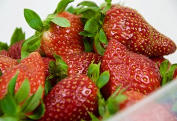 Basket of strawberries in macro view