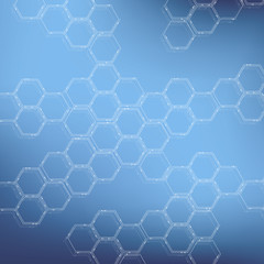 Hexagons abstract background. Geometric science and technology motion design. Digital data visualization concept. Scientific vector illustration.