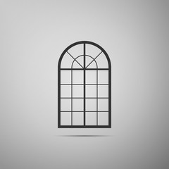 Arched window icon isolated on grey background. Flat design. Vector Illustration
