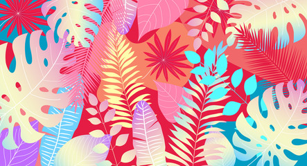 Tropical leaves background for banner poster or sales plakad. Vibrancy color and hawaii style