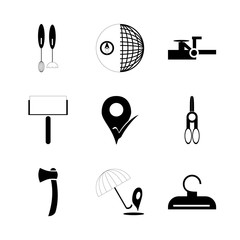 icon Instruments And Tools with clip, check mark, axe, blender and globe