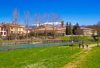 Fototapeta na wymiar Rieti (Italy) - The historic center of the Sabina's provincial capital, under Mount Terminillo with snow and crossed by the river Velino.
