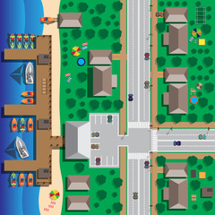 Map of the city with the harbor. View from above. Vector illustration.