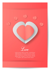 Fototapeta na wymiar Greeting card with copy space for Valentine's day. Vector Design in concept of paper craft. Heart on pink background.