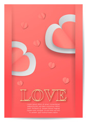 Greeting card with copy space for Valentine's day. Vector Design in concept of paper craft.  Heart on pink background.