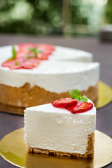 Cheesecake with strawberries. Cake decorated with strawberries.