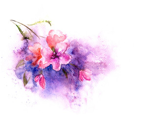 watercolor background of pink flowers