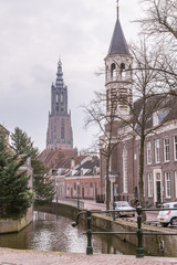 View on the big church tower in the  city center of Amersfoort Netherlands