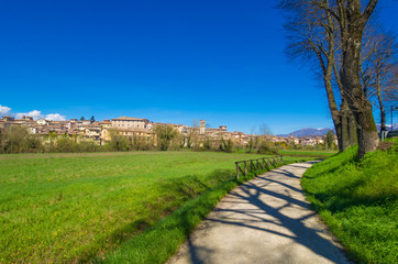 Rieti (Italy) - The historic center of the Sabina's provincial capital, under Mount Terminillo with...