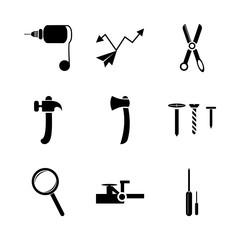 Obraz premium icon Instruments And Tools with scissors, bilding, dotted, repair and tools