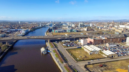Fototapeta premium Aerial image of Glasgow Cityscape from over the River Clyde near the city centre.