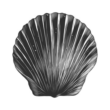 Vector engraved style illustration for posters, decoration and print. Hand drawn sketch of sea shell in monochrome isolated on white background. Detailed vintage woodcut style drawing.
