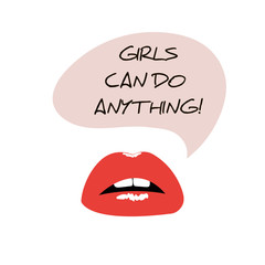 Vector illustration of female sexy lips and feminist quote 