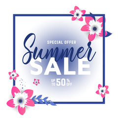 Summer sale banner with flowers