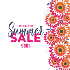 Summer sale banner with flowers