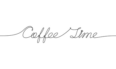 COFFEE TIME handwritten inscription. Hand drawn lettering. alligraphy. One line drawing of phrase Vector illustration