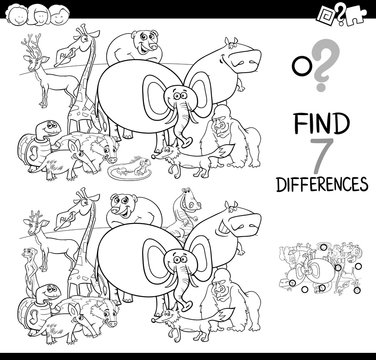 differences game with animals coloring book