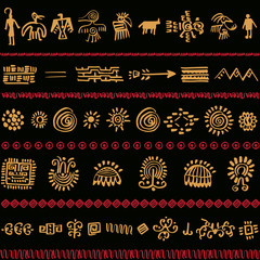 Set of pattern designs with tribal elements. Vector illustration.