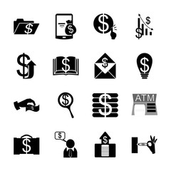 icon Currency with atm payment, buy, lens, pound and folder