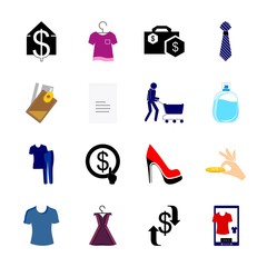 icon Shopping Tools with model, credit, buyer, women clothes and bag