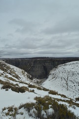 High Part Of The Nervion River Leap One Of The Highest Waterfalls In Europe. Landscapes Nature Rivers Snow. March 23, 2018. Rio Nervion Berberana Burgos Castilla-Leon Spain.