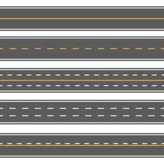 Creative vector illustration of horizontal straight seamless roads isolated on transparent background. Art design modern asphalt repetitive highways. Road asphalt highway street seamless element.