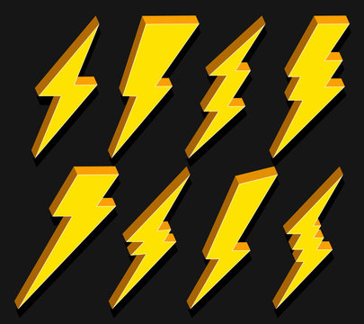 Creative vector illustration of thunder and bolt lighting flash icon set isolated on transparent background. Art design electric thunderbolt. Abstract concept graphic dangerous symbol icon element.