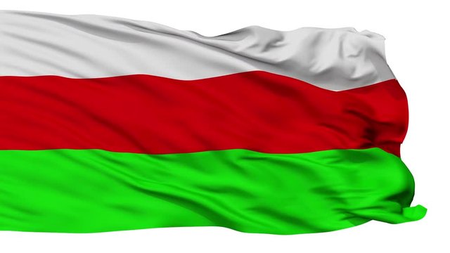 Sincelejo flag, city of Colombia, realistic animation isolated on white seamless loop - 10 seconds long (alpha channel is included)