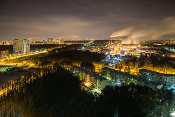 Winter city Eakaterinburg bird eye view at night