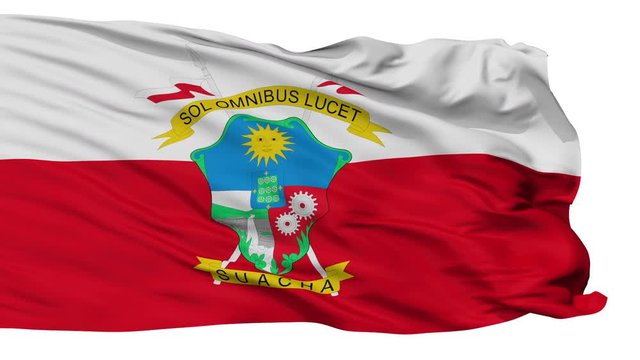 Soacha  flag, city of Colombia, realistic animation isolated on white seamless loop - 10 seconds long (alpha channel is included)