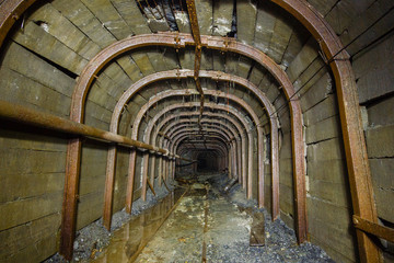 Underground old ore gold mine tunnel shaft passage mining technology metal timbering