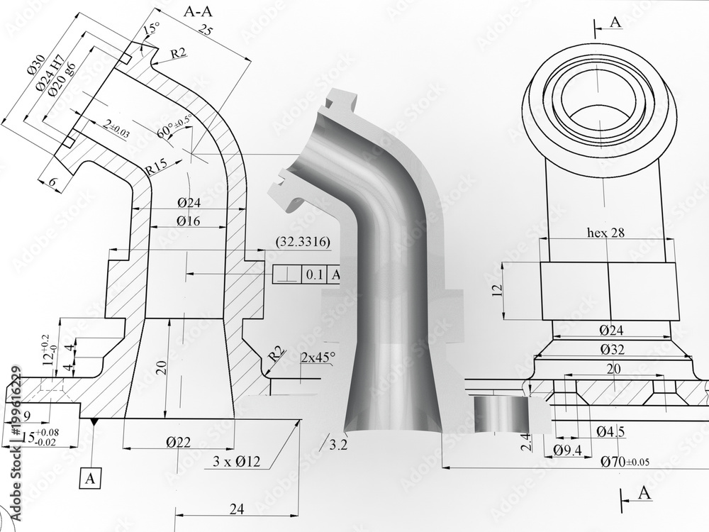 Poster 3d render - section cut cad part