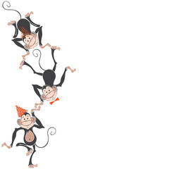 Festive card with monkey. Vector illustration on white background with space for text. Greeting card, invitation or isolated elements for design.