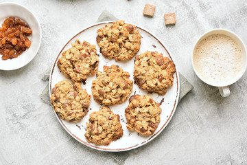 Breakfast with healthy oatmeal cookies and coffee