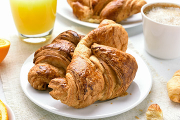 Tasty hot croissants for breakfast