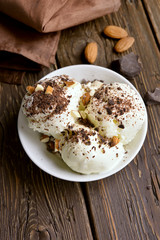 Chocolate ice cream with nuts