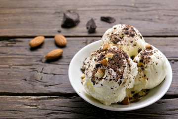 Chocolate ice cream with nuts