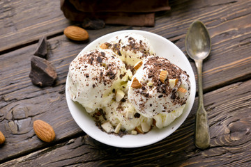 Chocolate ice cream with nuts