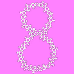 8 March Vector illustration Poster for 8 March with white Venus sign in shape of number 8 on pink background